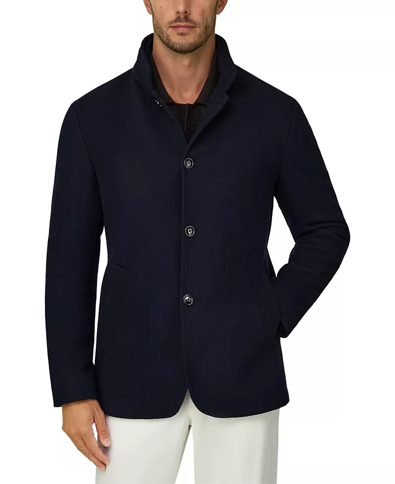 Boggi Milano Padded Wool Blend Melange Peacoat