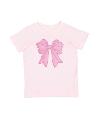 Girls' Pink Bow Sequin Patch Short Sleeve T-Shirt - Baby, Little Kid
