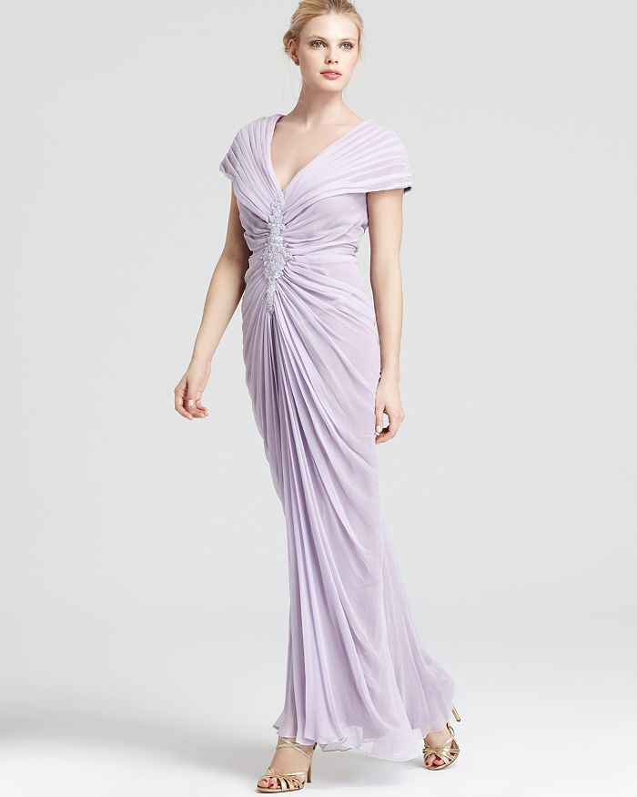 Tadashi Shoji Ruched Gown V Neck Bloomingdale s