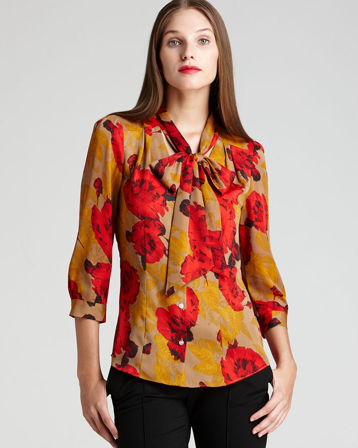 Anne Klein Floral Print Bow Blouse | Bloomingdale's