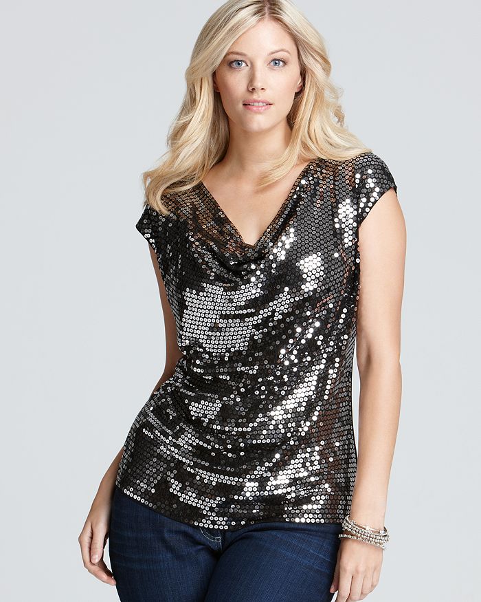MICHAEL Michael Kors Plus Cap Sleeve Sequin Drape Top Bloomingdale s