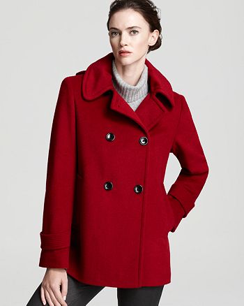 Calvin Klein Double Breasted Pea Coat with Hood | Bloomingdale's