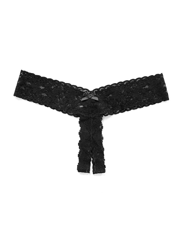 Shop Hanky Panky After Midnight Signature Lace Open-panel Low-rise Thong In Black