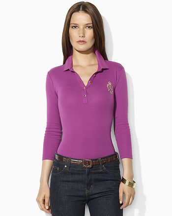 Ralph Lauren Petites Three Quarter Sleeve Polo Shirt with Gold Crest |  Bloomingdale's