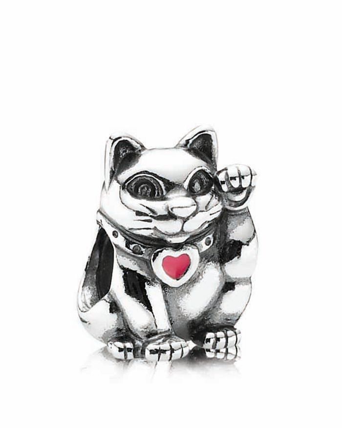 Pandora Moments Collection Sterling Silver & Enamel Lucky Cat Charm