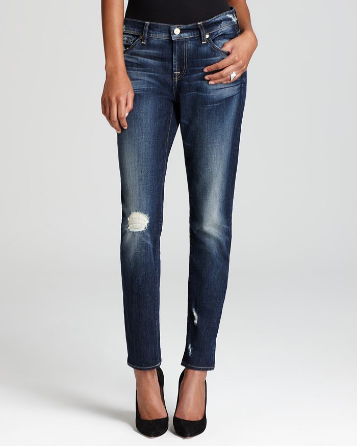7 For All Mankind Jeans - The Slim Cigarette in Rich Dark Destroyed ...
