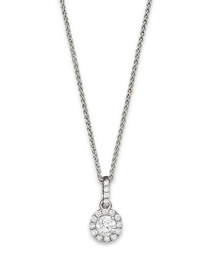 Bloomingdale's Halo Diamond Solitaire Pendant Necklace In 14k White Gold, 0.50 Ct. T.w. - 100% Exclusive In Yellow Gold/white Diamonds