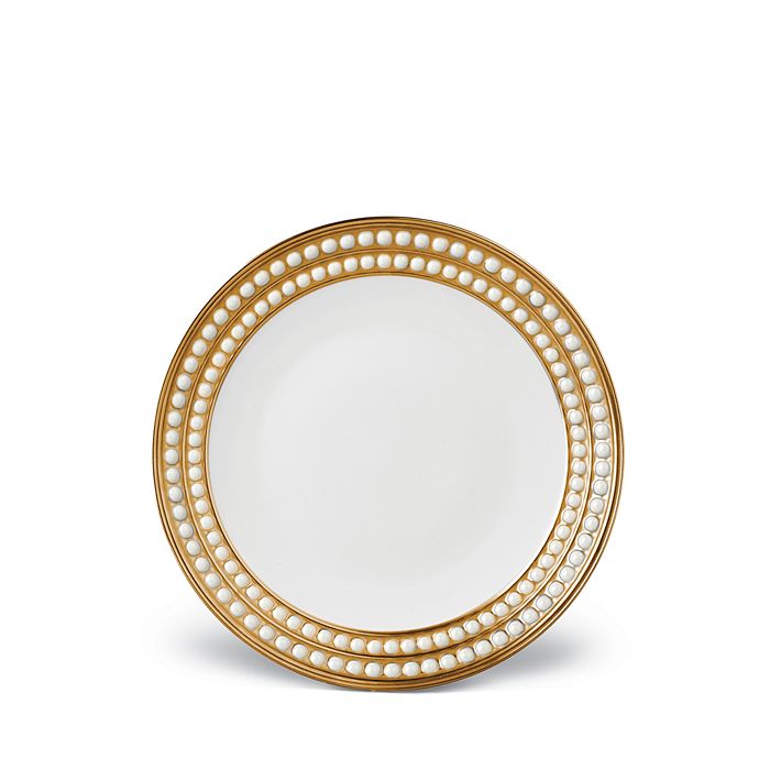 Shop L'objet Perlee Gold Dessert Plate In Gold And White