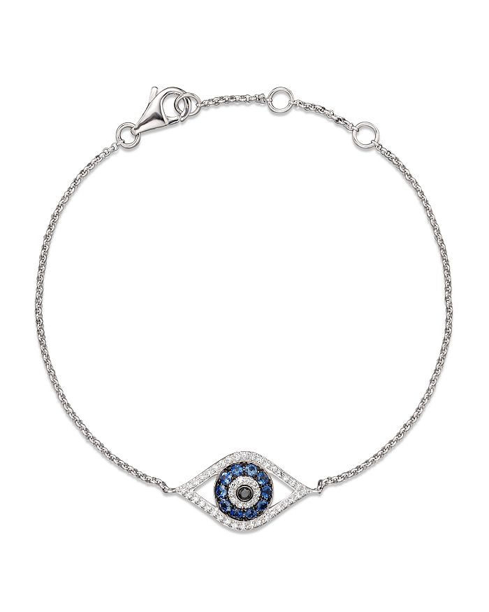Bloomingdale's Diamond And Blue Sapphire Evil Eye Bracelet In 14k White Gold In Multi
