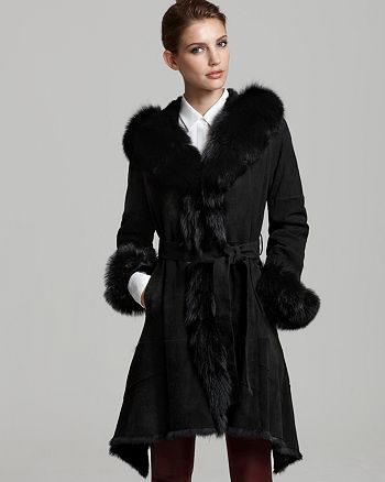 Maximilian Furs Maximilian Rabbit Hideout Coat with Fox Fur Trim ...