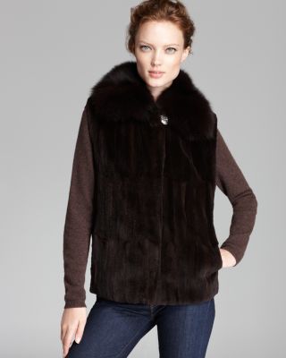 Maximilian Furs Maximilian Sheared Mink Vest with Fox Fur Collar