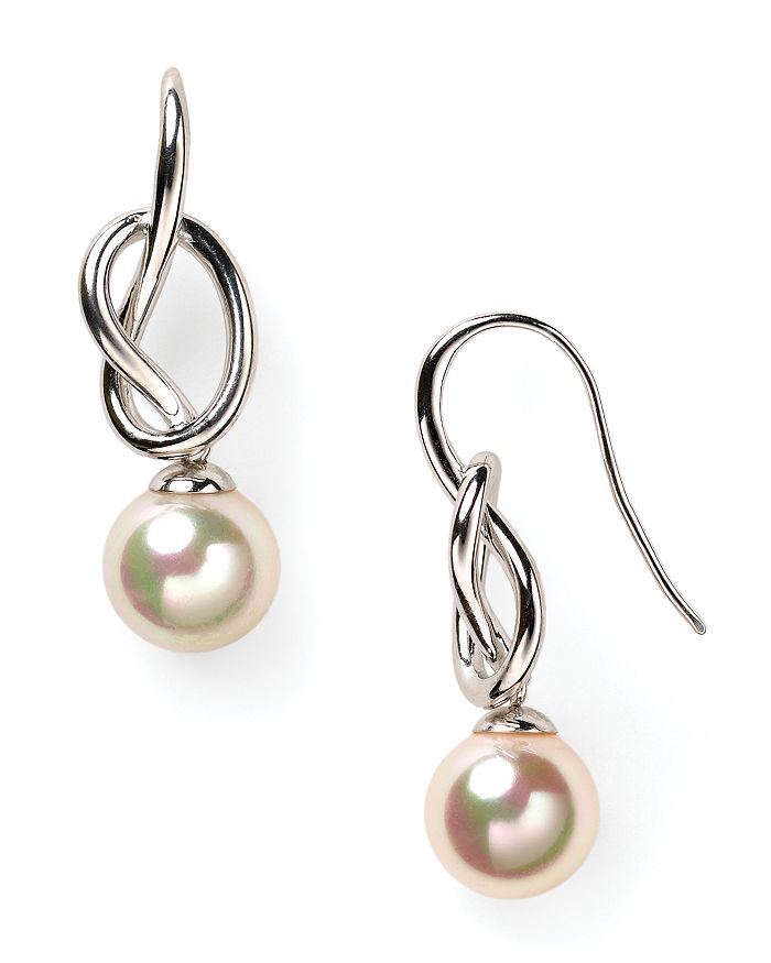 Majorica Knot & Simulated Pearl Drop Earrings In Rhodium/white Pearl