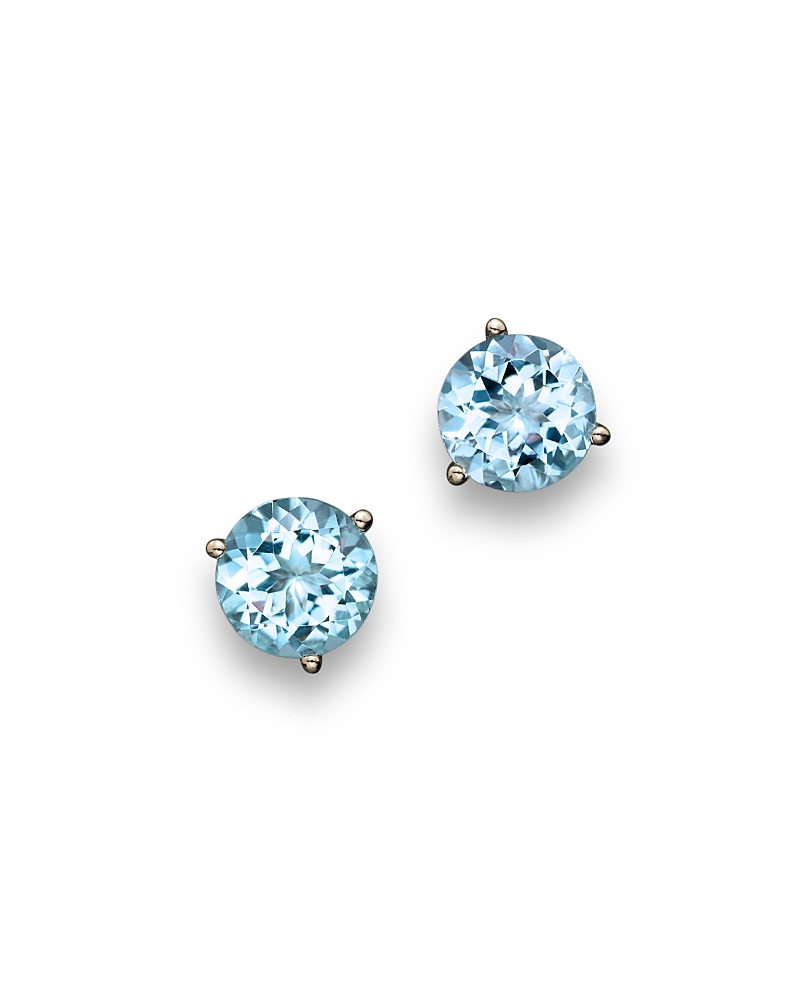 Bloomingdale's Aquamarine Round Earrings In 14k White Gold - Exclusive In Blue