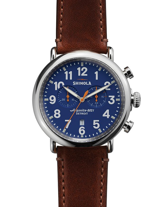 Shop Shinola The Runwell Chronograph Watch, 47mm In Dark Brown/blue