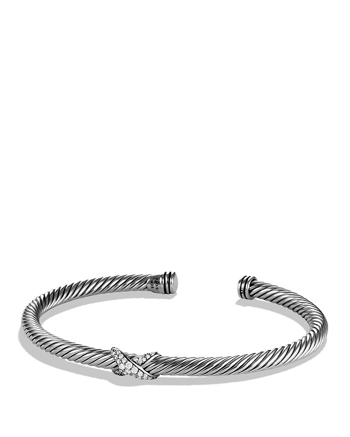 Shop David Yurman X Bracelet With Diamonds In Silver