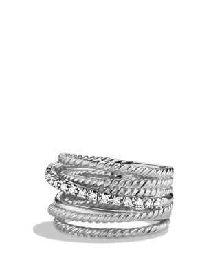 Crossover Wide Ring with Diamonds