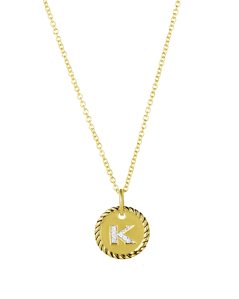 David Yurman Cable Collectibles Initial Pendant with Diamonds in Gold on Chain, 16-18
