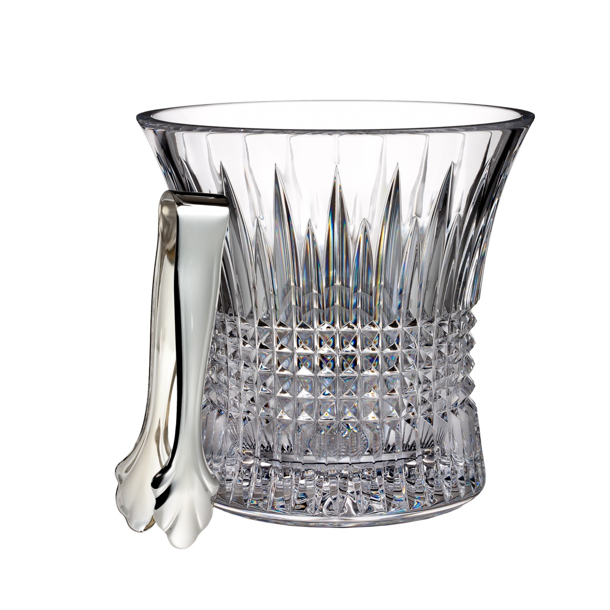 Waterford Lismore Diamond Ice Bucket with Tongs in Clear