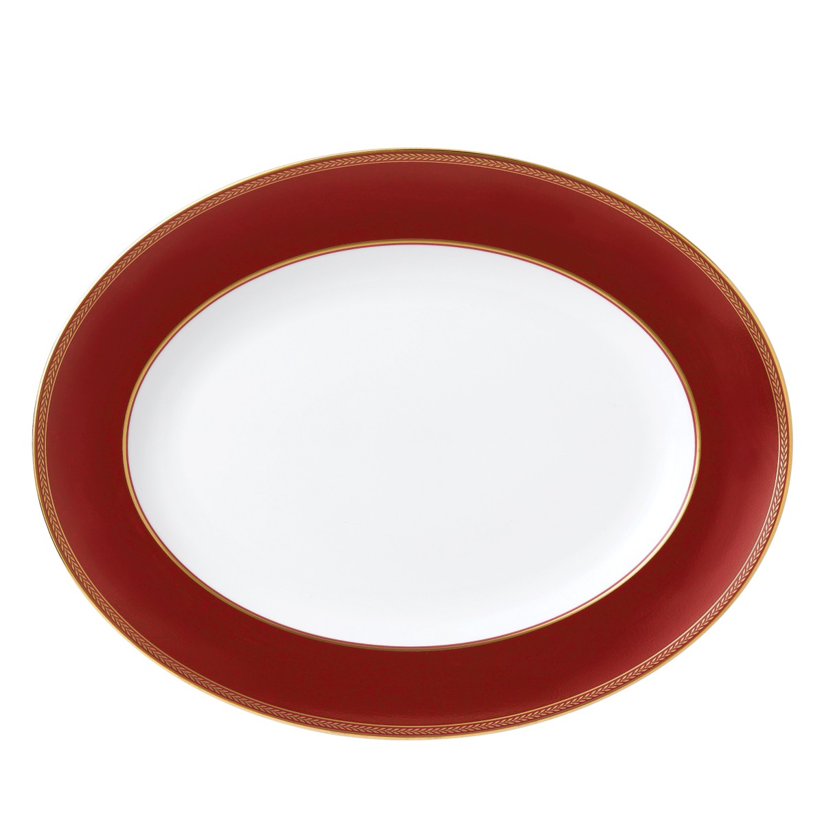 Wedgwood Renaissance Red Oval Platter in Red With Gold Band