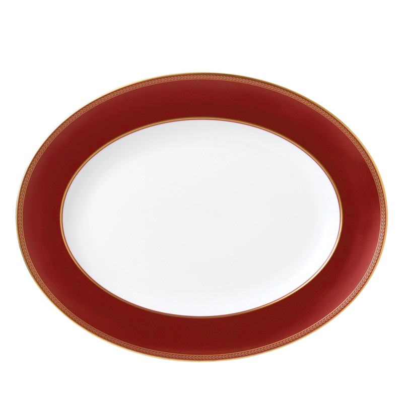 Wedgwood Renaissance Red Oval Platter in Red With Gold Band