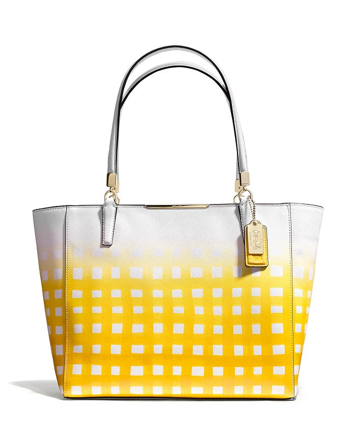 COACH Madison East/West Tote in Gingham Saffiano Leather