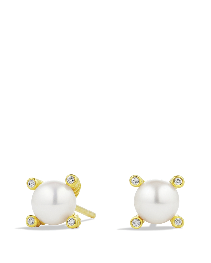 David Yurman Cable Earrings with Diamonds & Cultured Freshwater Pearls in Gold, .03 tcw