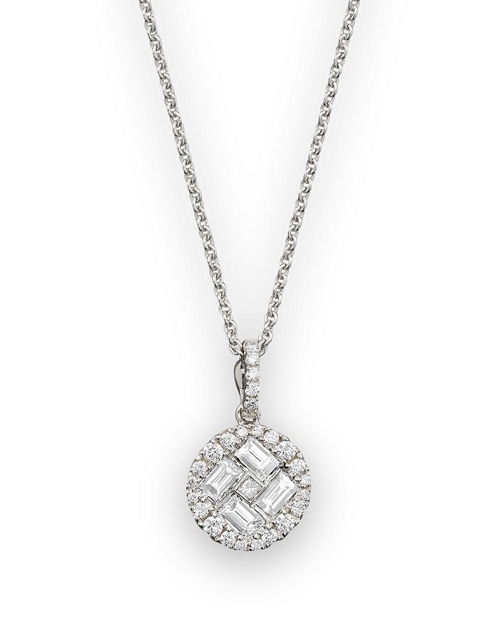Roberto Coin 18k White Gold Diamond Baguette Pendant Necklace, 15.5