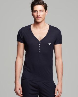 Emporio Armani Knit Henley V-Neck Lounge Tee | Bloomingdale