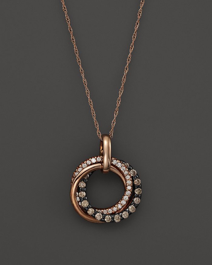 Bloomingdale's - Brown and White Diamond Interlocking Circle Pendant Necklace in 14K Rose Gold, 16"&nbsp;- 100% Exclusive