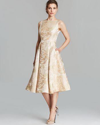 Adrianna Papell Dress - Sleeveless Brocade Tea Length | Bloomingdale's