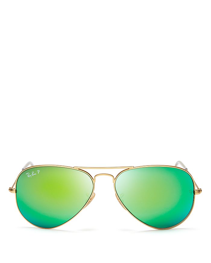 Ray Ban Ray-ban Unisex Original Polarized Brow Bar Aviator Sunglasses, 58mm In Gold/green