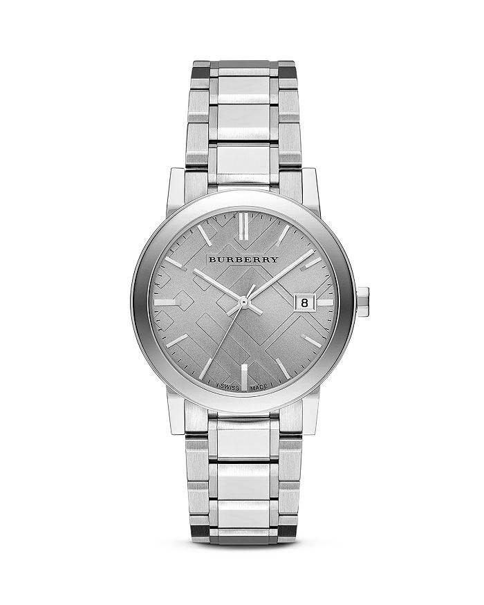 Burberry Stainless Steel Check Stamp Watch, 38mm | Bloomingdale's
