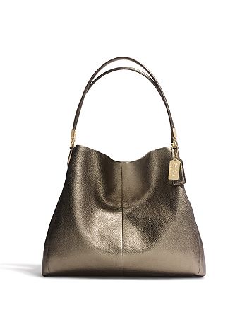 COACH Madison Small Phoebe Shoulder Bag in Metallic Leather | Bloomingdale's