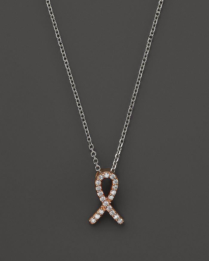 Bloomingdale's Diamond Pink Ribbon Pendant Necklace In 14k Rose And White Gold, .10 Ct. T.w. - 100% Exclusive