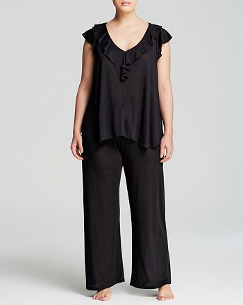 Oscar de la Renta Pink Label Plus Ruffle Front Pajama Set ...