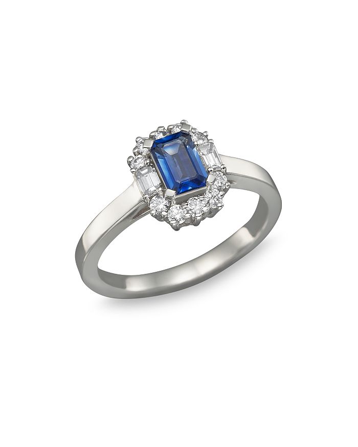 Bloomingdale's Blue Sapphire And Diamond Ring In 14k White Gold - 100% Exclusive In White/blue