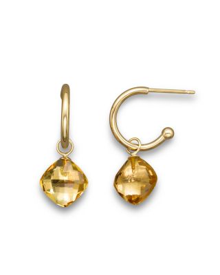 Citrine Small Hoop Earrings in 14K Yellow Gold - Exclusive