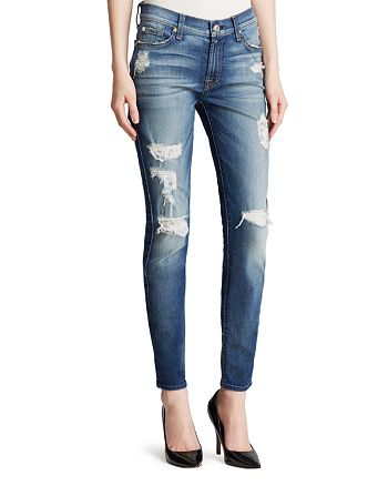 7 For All Mankind Jeans The Ankle Skinny Destruction In Distressed Authentic Light Bloomingdale S