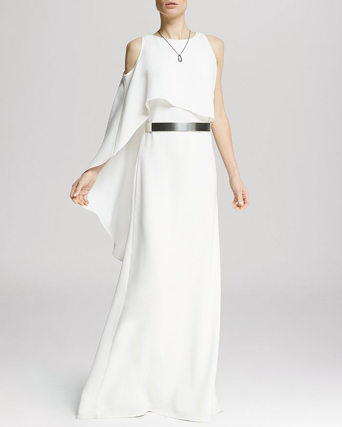 HALSTON HERITAGE - Gown - Asymmetric Flutter Sleeve