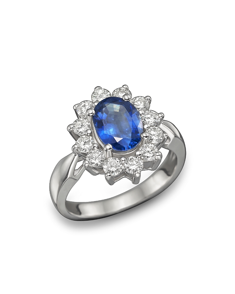 Blue Sapphire and Diamond Statement Ring in 14K White Gold
