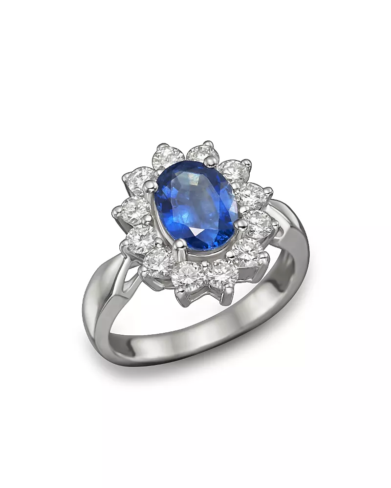 Blue Sapphire and Diamond Statement Ring in 14K White Gold