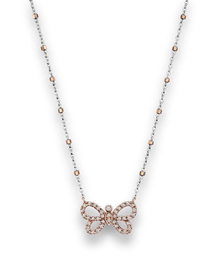 Bloomingdale's - Diamond Butterfly Pendant Necklace in 14K Rose and White Gold, .14 ct. t.w.&nbsp;- 100% Exclusive