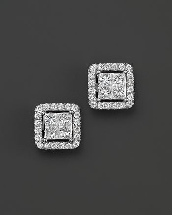 Bloomingdale's - Diamond Princess-Cut Halo Stud Earrings in 14K White Gold, .75 ct. t.w.&nbsp;- 100% Exclusive