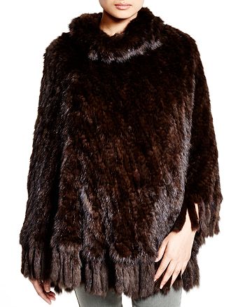Maximilian Furs Maximilian Knitted Sable Poncho with Fringe Trim - 100% ...