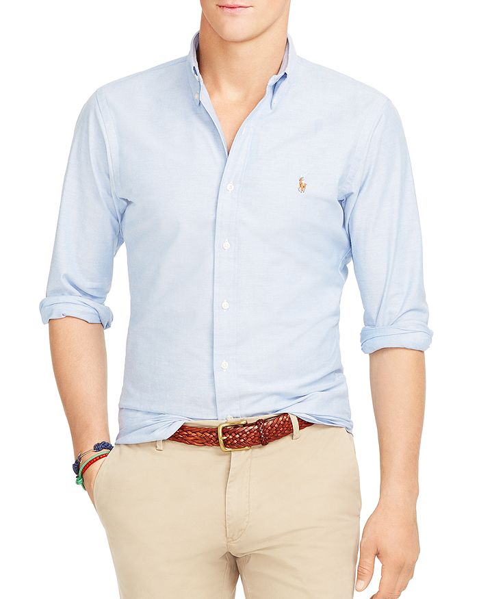 Shop Polo Ralph Lauren Slim Fit Long Sleeve Cotton Oxford Button Down Shirt In Blue