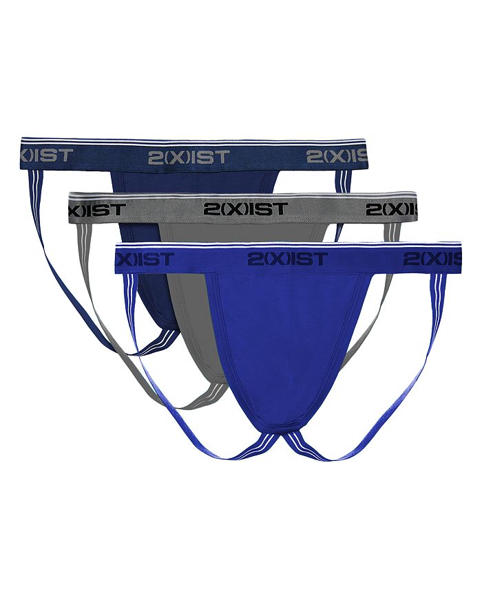 Shop 2(x)ist Cotton Stretch Jock Strap, Pack Of 3 In Eclipse/lead/dazzling Blue