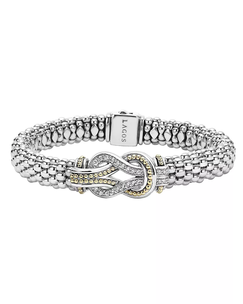 Lagos Sterling Silver and 18K Gold Newport Diamond Caviar Bracelet