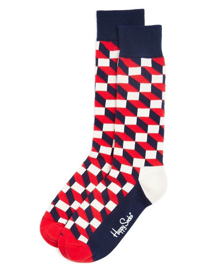 Shop Happy Socks Men's Filled Optic Cube Socks In Navy/red