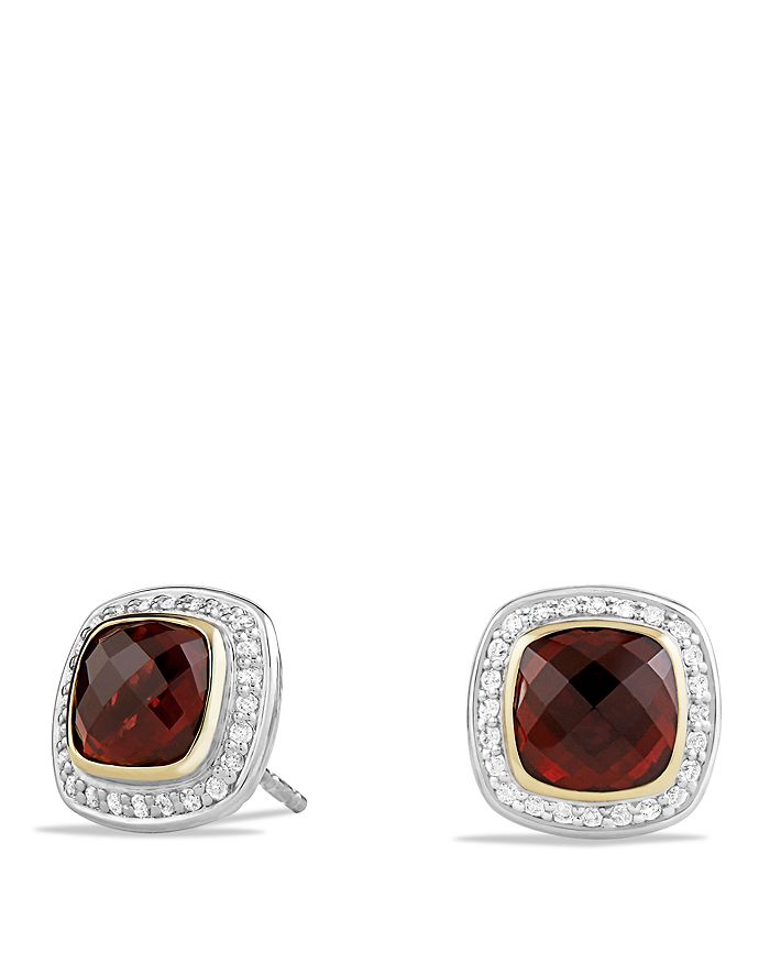 David Yurman Albion Earrings With Garnet And Diamonds With 18k Gold In Red/silver