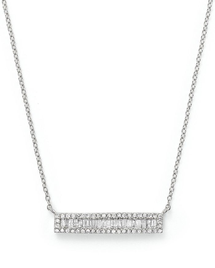 Bloomingdale's Diamond And Baguette Bar Necklace In 14k White Gold,.30 Ct. T.w.
